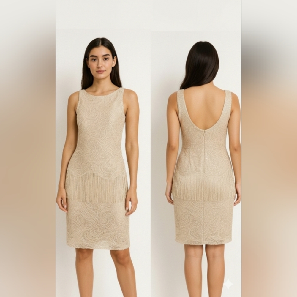Vintage Tradition Chic Beige Midi Dress Size 6